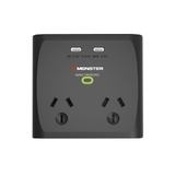 Monster Dual Socket Surge Protector with Dual USB-C Ports - Black
