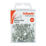 Esselte Pins Safety Pk60 Assorted Sizes Silver