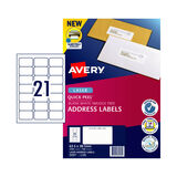 Avery Laser Label Address L7160 63.5x38.1mm - 21Up Pack 100