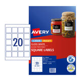 Avery Label Gloss Square L7124 45x45mm - 20Up Pack 10