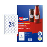 Avery Label Gloss Round L7147 40mm Diameter - 24Up Pack 10