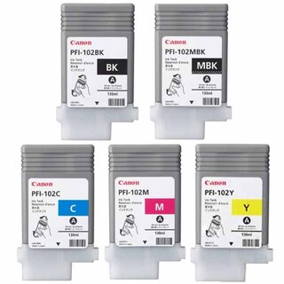 Canon PFI-102BK, MBK, C, M, Y Set of 5 Ink Tanks