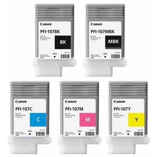 Canon PFI-107BK, MBK, C, M, Y Set of 5 Ink Tanks