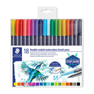 Staedtler MarsGraphic Double-Ended Watercolour Brush Pens - Box of 18 - Assorted Colours