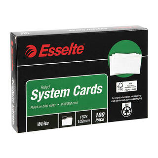 Esselte System Cards 152X102mm (6X4) White Pk100