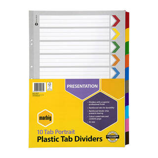 Marbig Indices &amp; Divider 10 Tab Reinforce A3 Portr