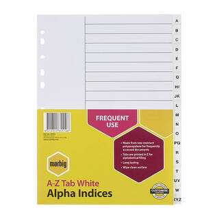 Marbig Indices &amp; Dividers A-Z Tab Pp A4 White