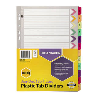 Marbig Indices &amp; Divider Jan-Dec Tab Reinf A4 Fluo