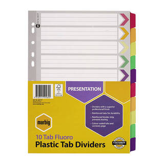 Marbig Indices &amp; Dividers 10 Tab Reinf A4 Fluoro