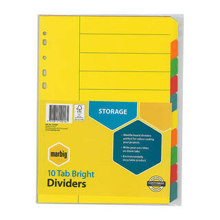 Marbig Indices &amp; Divider 10 Tab Manilla A4 Brights