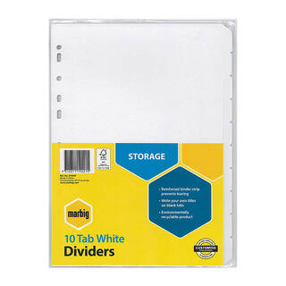 Marbig Indices &amp; Dividers 10 Tab Manilla A4 White