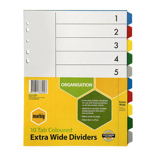 Marbig Indices &amp; Dividers 10 Tab Pp A4 Extra Wide