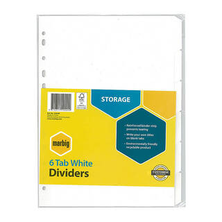 Marbig Indices &amp; Dividers 6 Tab Manilla A4 White