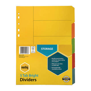 Marbig Indices &amp; Dividers 5 Tab Manilla A4 Brights