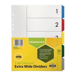 Marbig Indices &amp; Dividers 5 Tab Pp A4 Extra Wide