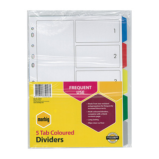 Marbig Indices &amp; Dividers 5 Tab Pp A4 Multi Colour