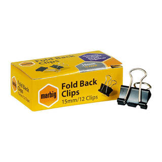 Marbig Fold Back Clips 15mm Box 12