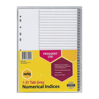 Marbig Indices &amp; Dividers 1-31 Tab Pp A4 Grey