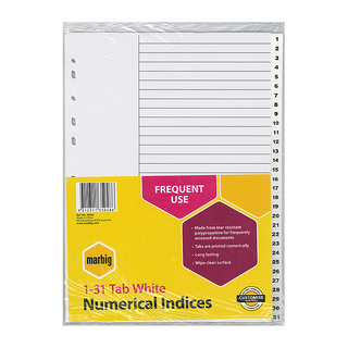 Marbig Indices &amp; Dividers 1-31 Tab Pp A4 White