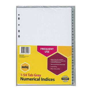 Marbig Indices &amp; Dividers 1-54 Tab Pp A4 Grey