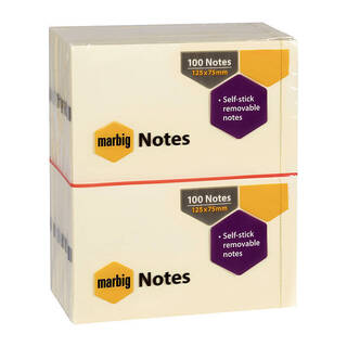 Marbig Notes Yellow 75X125mm Pk 12