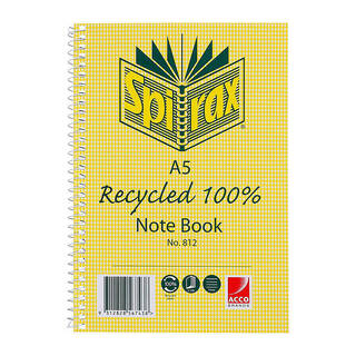 Spirax 812 Recycled Notebook A5 120 Pg Pk5