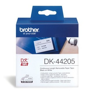 Brother DK-44205 White Removable Continuous Paper Roll - 62mm x 30.48M