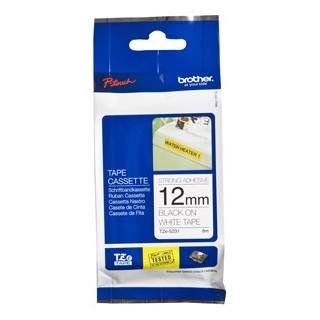 Brother TZe-S231 Black on White - Strong Adhesive Laminated Labelling Tape - 12mm x 8 Metres