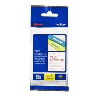 Brother TZe-252 Red on White Laminated Labelling Tape - 24mm x 8M