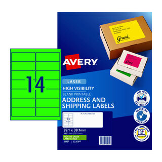 Avery Fluoro Green Label L7163FG 99.1x38.1mm - 14Up Pack 25