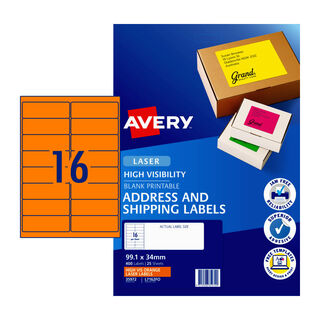 Avery Fluoro Orange Label L7162 99.1x34mm - 16Up Pack 25