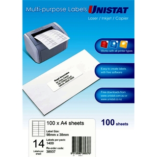 Unistat LIP Label 98x38mm - 14Up Pack 100