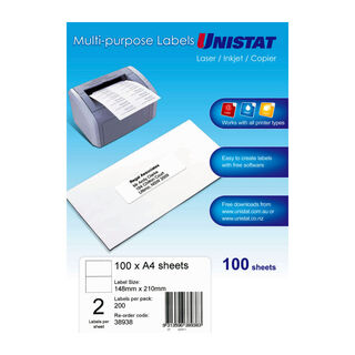 Unistat LIP Label 148x210mm - 2Up Pack 100