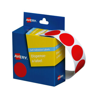 Avery Dispenser Dot Sticker Red 24mm - 500 Labels per Roll