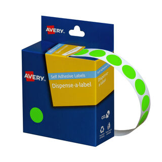 Avery Dispenser Dot Sticker Fluoro Green 14mm - 700 Labels per Roll