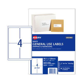 Avery Label General Use L7169GU 99.1x139mm - 4Up Box 100