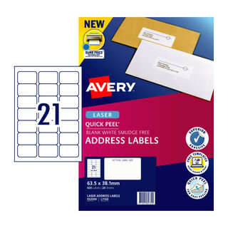 Avery Laser Label Quick Peel L7160 63.5x38.1mm - 21Up Pack 20