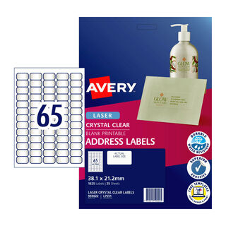 Avery Laser Address Clear L7551 38.1x21.2mm - 65Up Pack 25