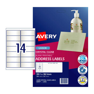 Avery Laser Label Addr Clear L7563 99.1x38.1mm - 14Up Pack 25