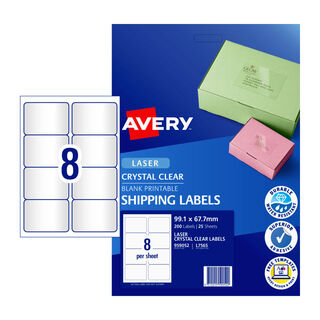 Avery Laser Label Clear L7565 99.1x67.7mm - 8Up Pack 25