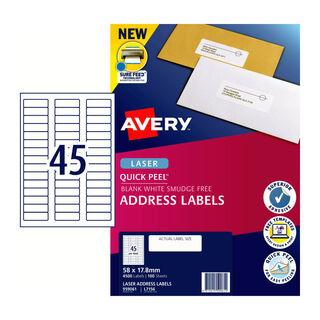 Avery Laser Label Address QP L7156 58x17.8mm - 45Up Pack 100