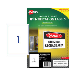 Avery Laser Label Heavy Duty White L7067 199.6x289.1mm - 1Up Pack 25