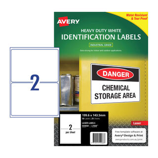 Avery Laser Label Heavy Duty White L7068 199.6x143.5mm - 2Up Pack 25