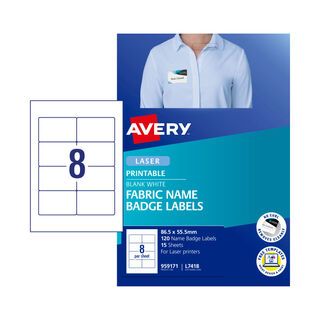 Avery Laser Label Fabric Name Badge L7418 86.5x55.5mm - 8Up Pack 15