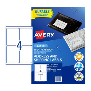 Avery Laser Label Weather Proof L7071 99.1x139mm - 4Up Pack 10