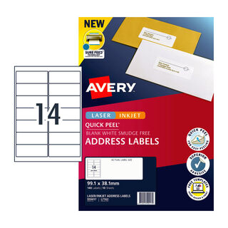 Avery LIP Label Address Quick Peel L7163 99.1x38.1mm - 14Up Pack 10