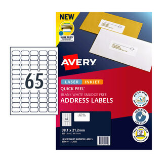 Avery LIP Label Address Quick Peel L7651 38.1x21.2mm - 65Up Pack 10