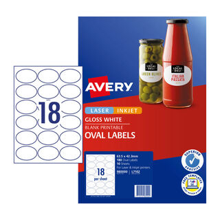 Avery Label Gloss Oval L7102 63.5x42.3 18Up Pack 10