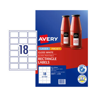 Avery Label Gloss Rectangle L7109 64x42mm - 18Up Pack 10