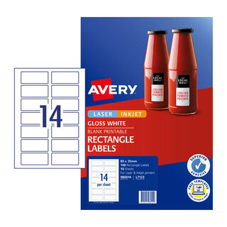 Avery Label Rectangle Gloss L7123 80x35mm - 14Up Pack 10